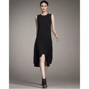 Alexander Wang Dress Size 4 Black Grunge Modern Pleated Edgy Calf Leather Trim